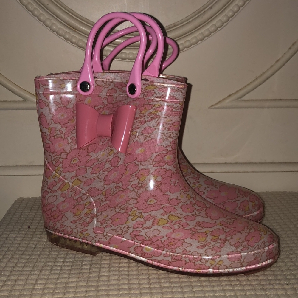 Pink Floral Kids Rain Boots with Bow